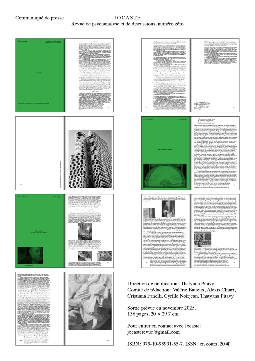 , Communiqué de presse JOCASTE (Revue de psychanalyse et de discussions, numéro zéro), Valérie Batteux